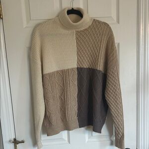 Altar'd State Cream and Brown Colorblock Turtleneck Sweater